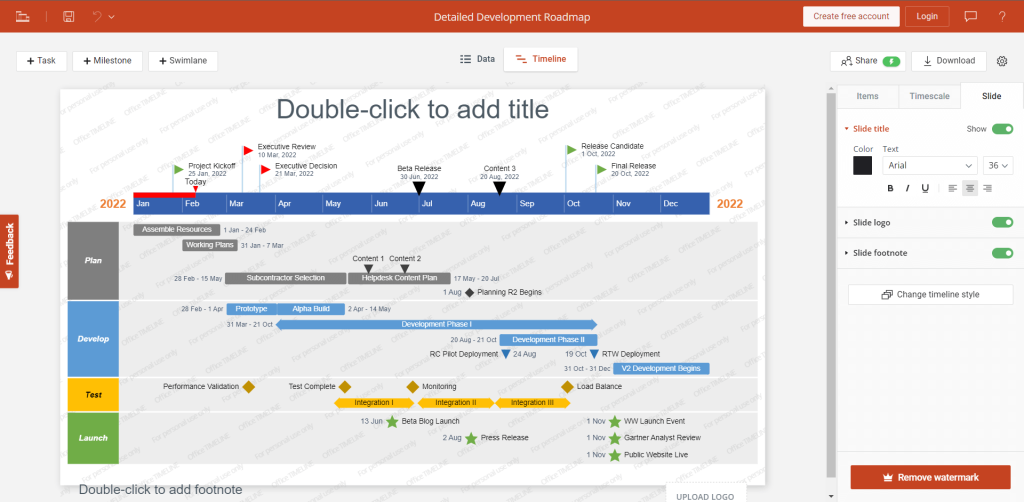 A screenshot of Office Timeline's timeline