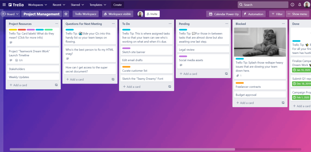 A screenshot of Trello's Kanban board