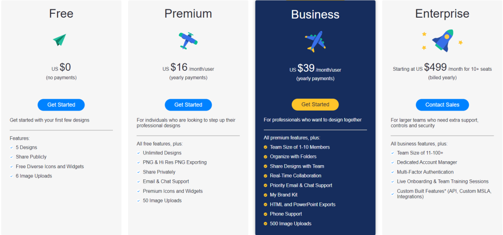 A screenshot of Venngage's pricing page