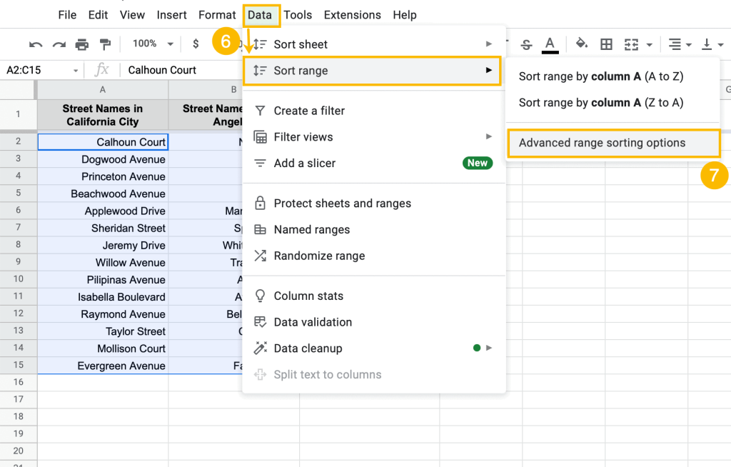 advanced range sorting options