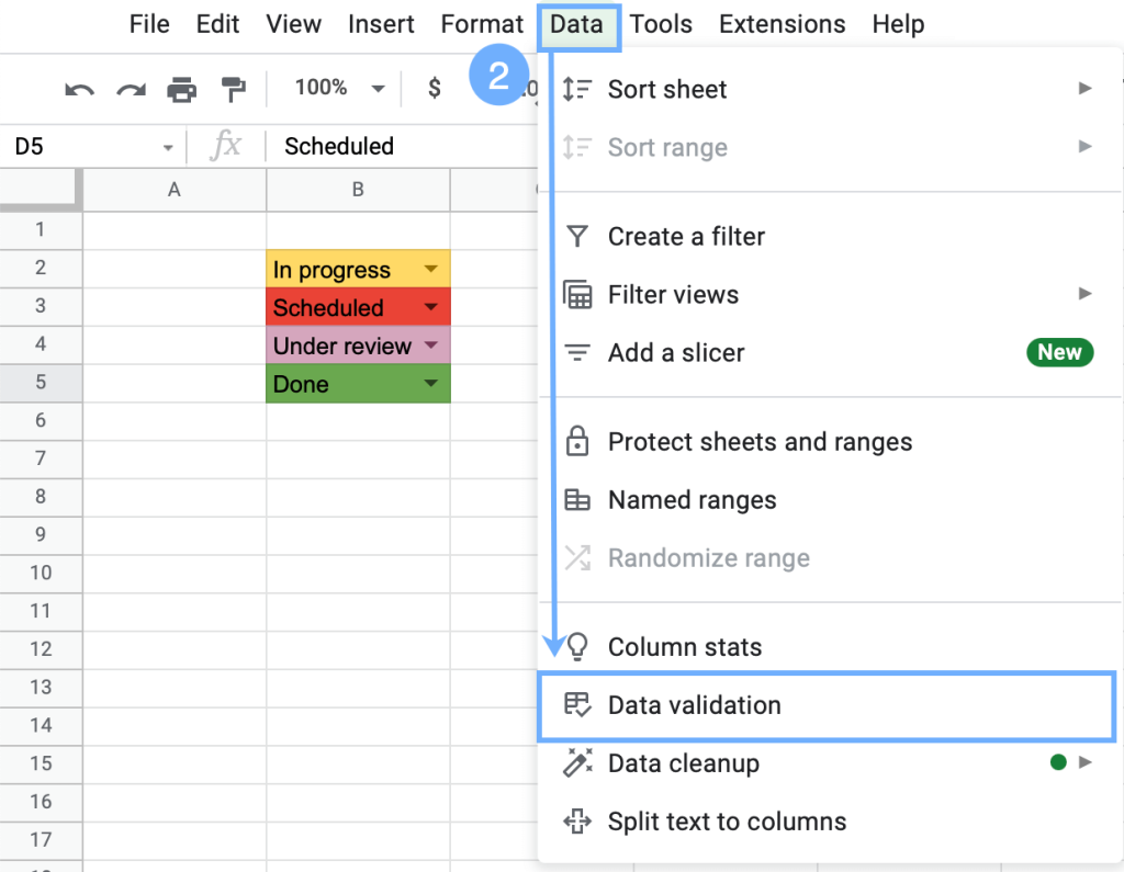 open the data validation window