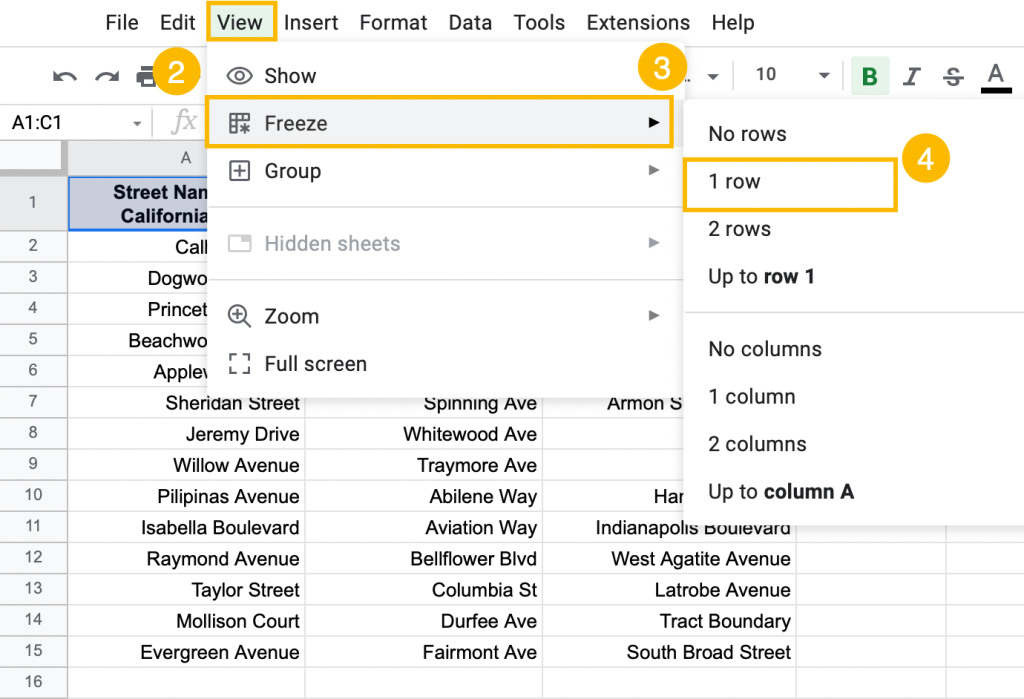 select one row to freeze