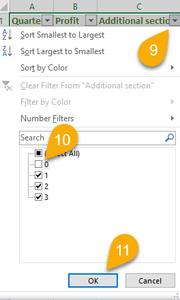 Additional section in Excel