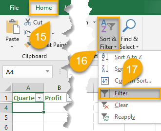 Filter option in Excel