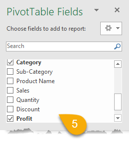 PivotTable fields