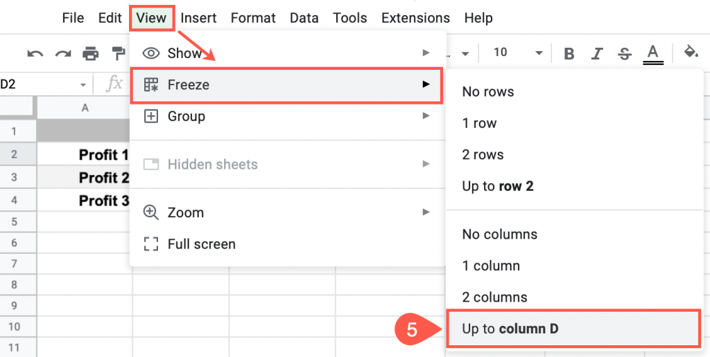 choose up to column D