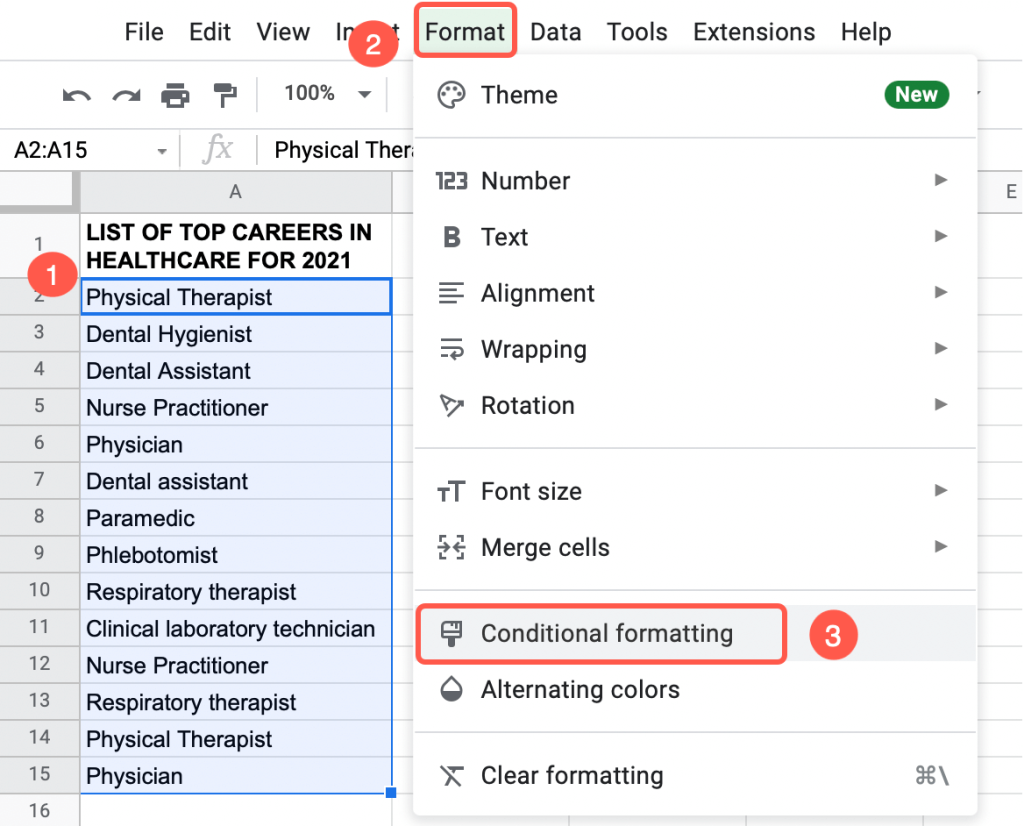 conditional formatting option