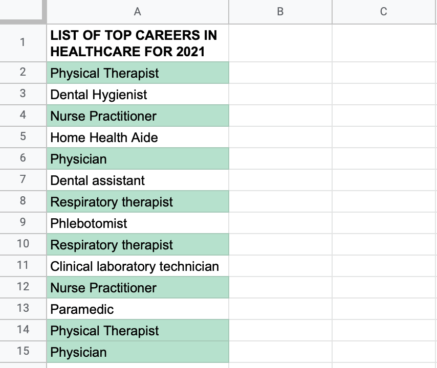 duplicates in green