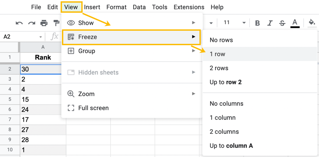 freeze one row