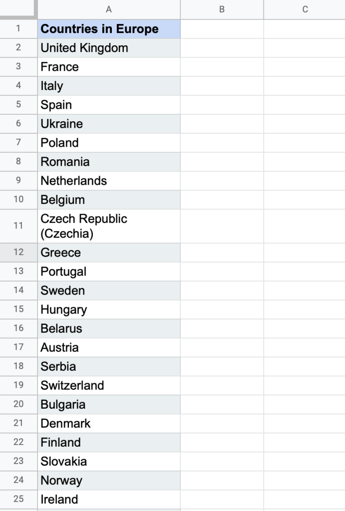 the list to sort