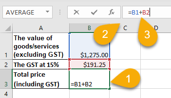 The calculation for the total price, including GST