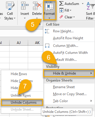 Unhide Columns option