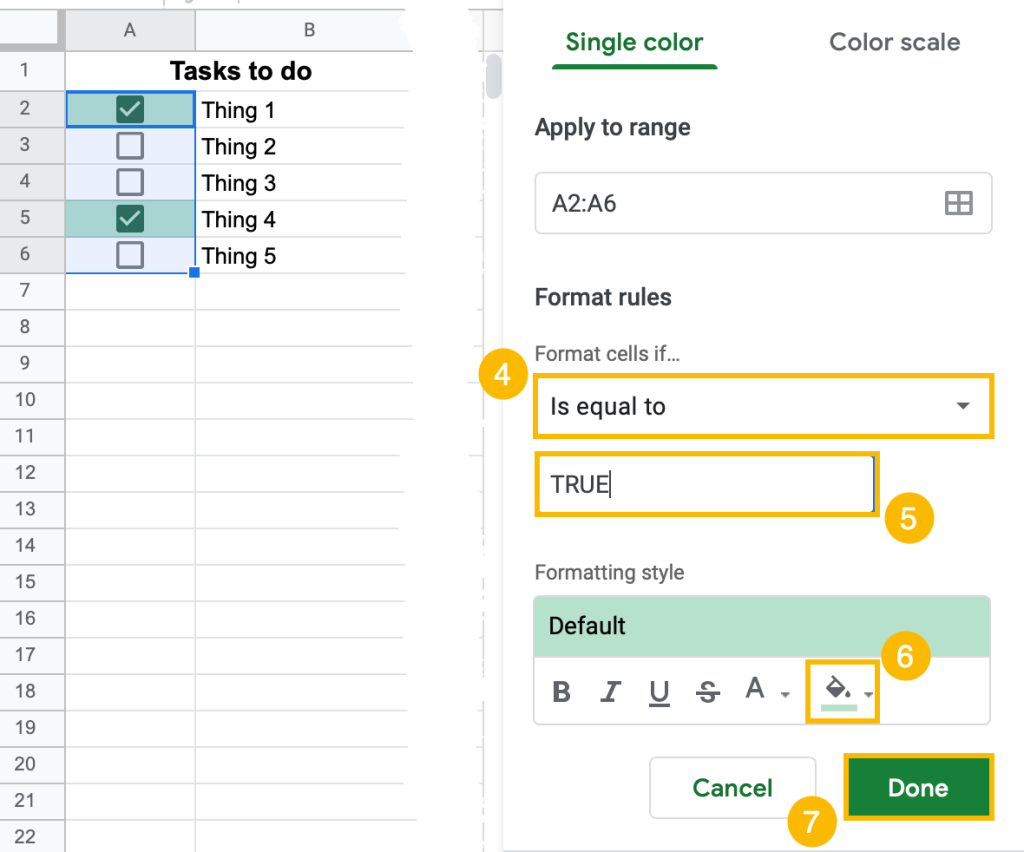 conditional formatting for a checklist