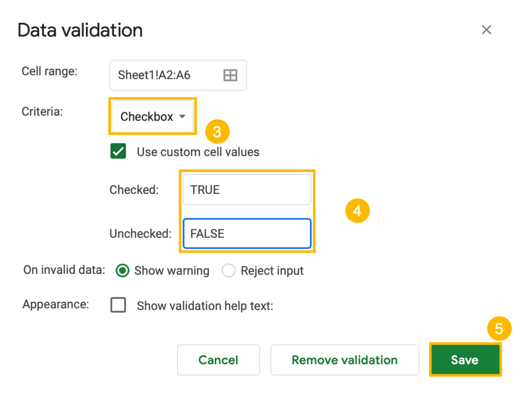 criteria checkbox