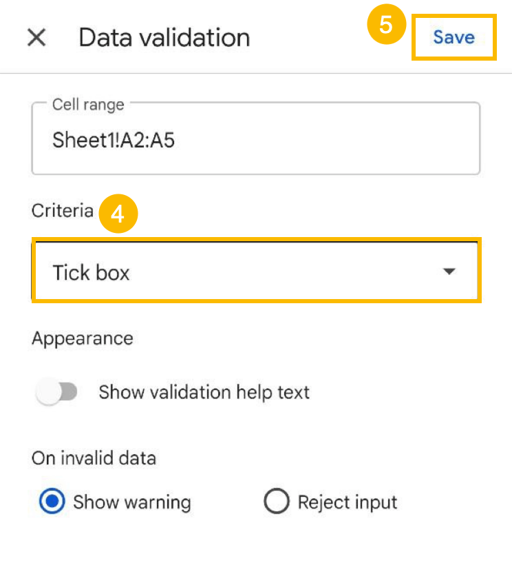 criteria tickbox