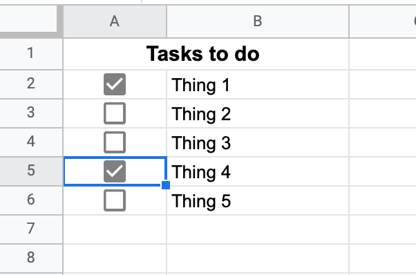 the data with checkboxes