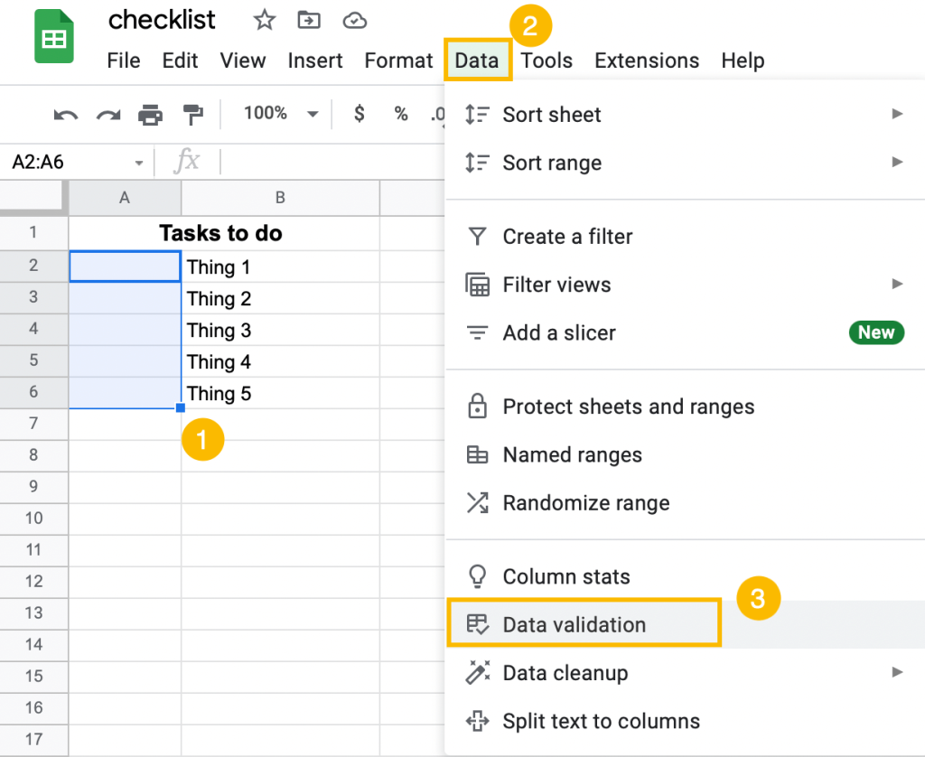 use data validation option