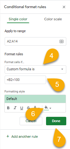 Conditional format rules