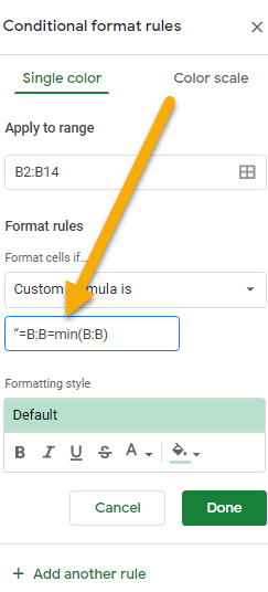 Conditional formatting based on the lowest and highest value