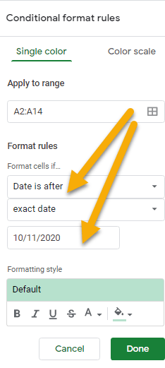 Conditional formatting for dates