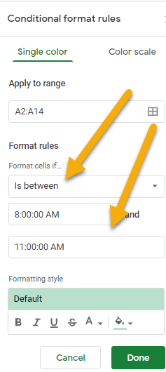 Conditional formatting for time