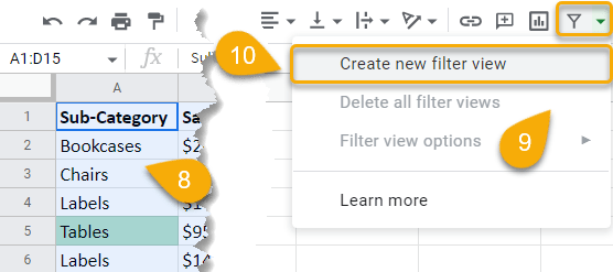 Create new filter view