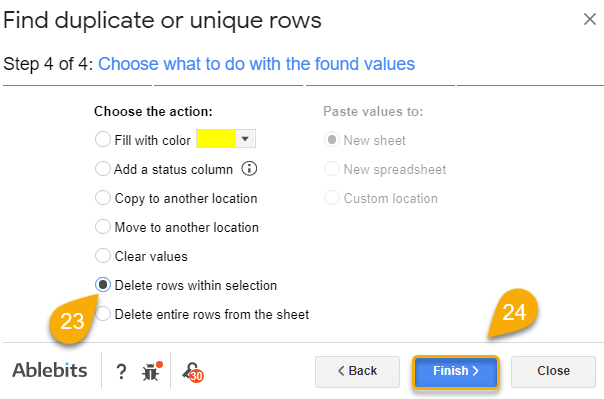 Delete rows within selection