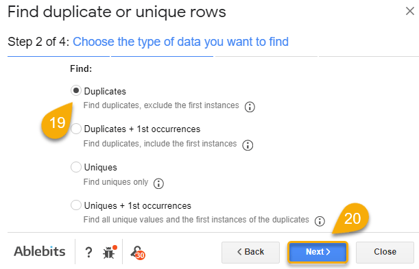 Find duplicates or unique row