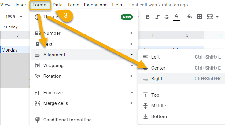 Format menu