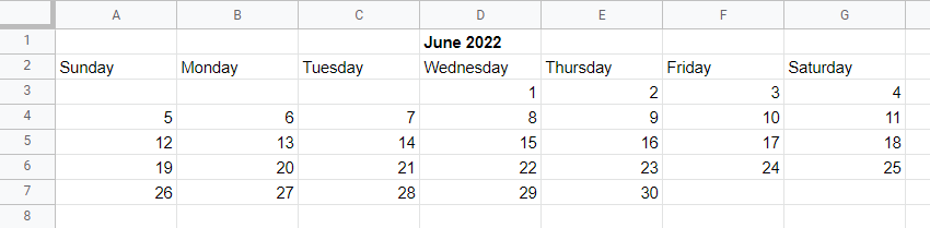Google Sheets Calendar