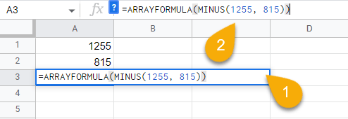 How to Subtract in Google Sheets with the Array Formula