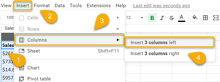 How to insert columns