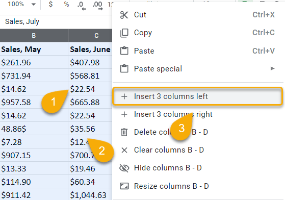 How to insert multiple columns
