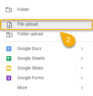 How to select the File upload option
