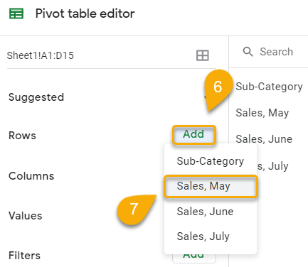 Pivot table editor