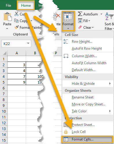 Format Cells from the drop-down menu