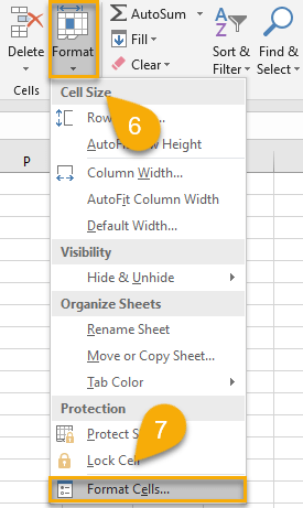 Format cells Option