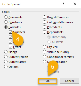 Formulas options