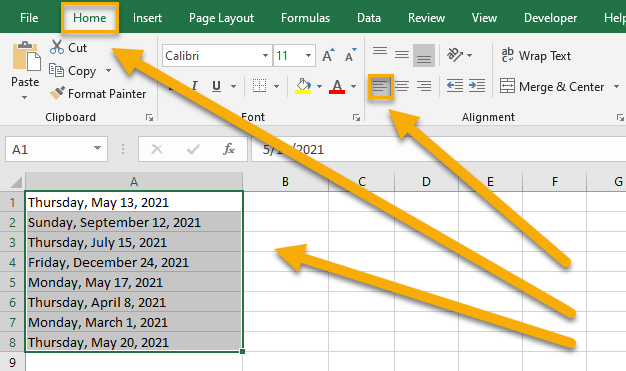 How do I set the alignment for dates