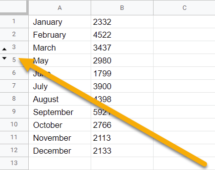 How do I unhide rows in Google Sheets