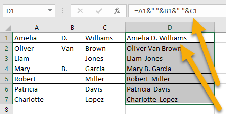 How to combine the first, middle, and last names