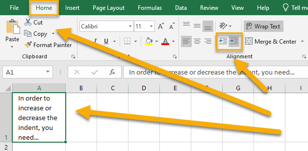 How to increase or decrease an indent in Excel