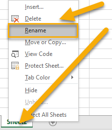How to rename a new tab in Excel