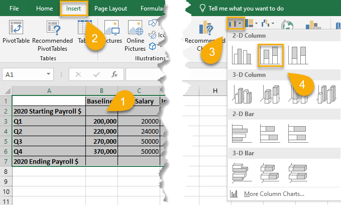 Insert Column or Bar Chart