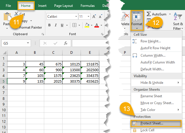 Protect Sheet tab