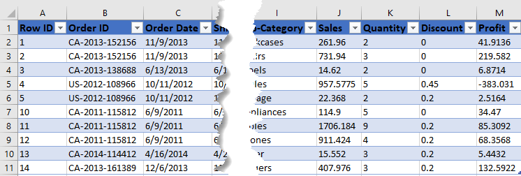 Table in Excel