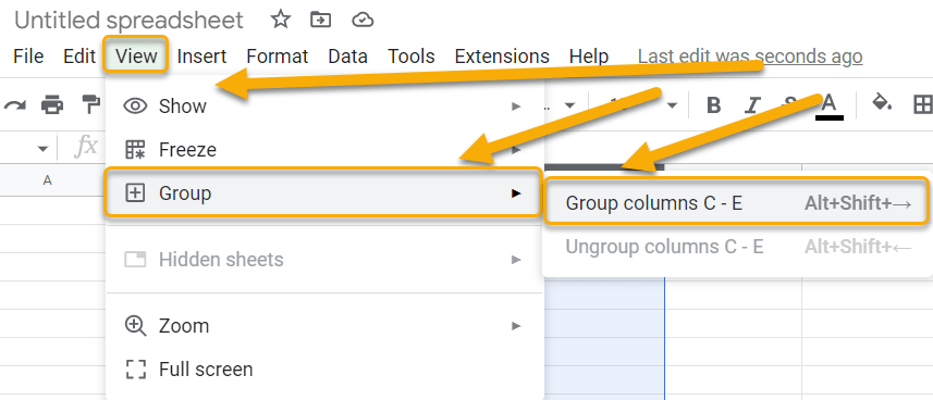 Can I hide a column from the View menu in Google Sheets