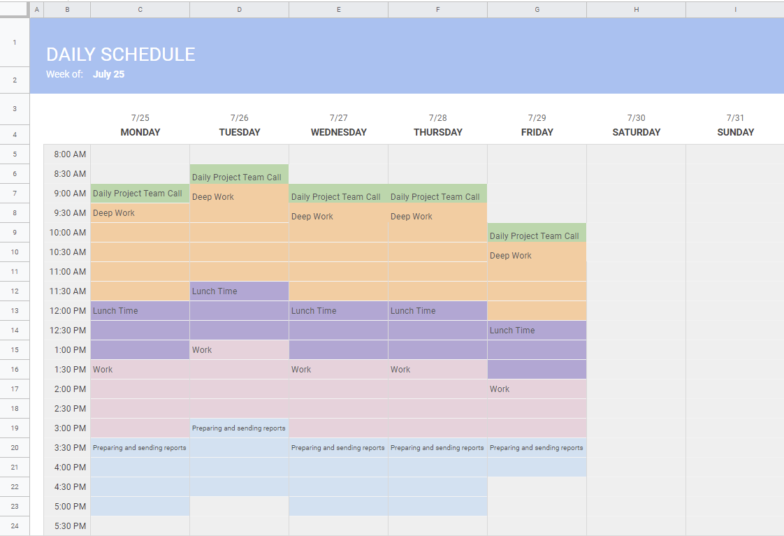 How to☝️ Make a Schedule in Google Sheets Spreadsheet Daddy