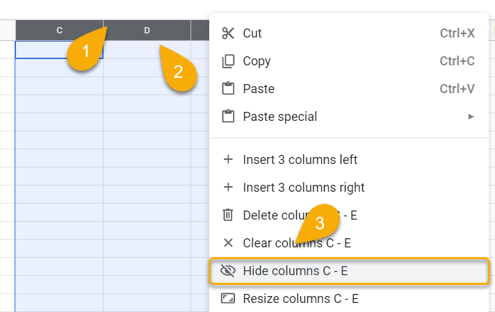 Hide Columns Using Right-click