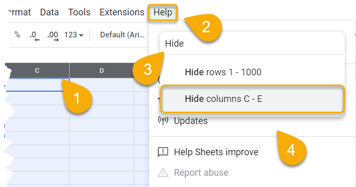 Hide Columns Using the Help Menu